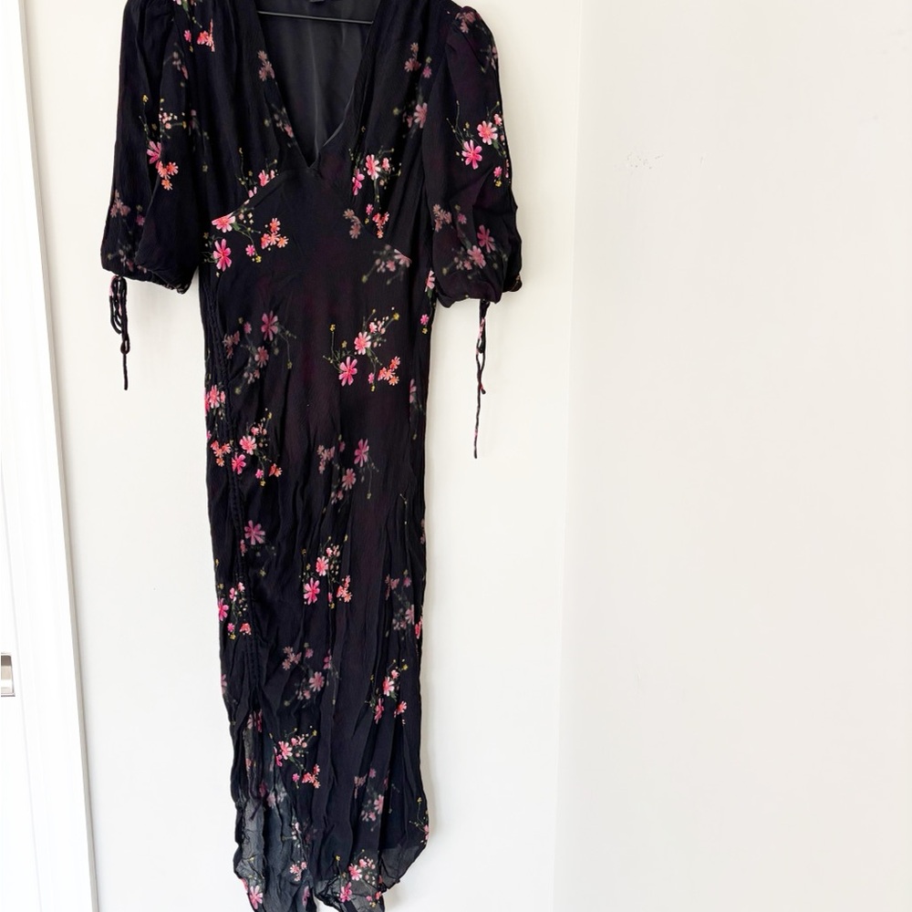 ALLSAINTS Safiya Solanio Black floral maxi Dress sz 8 - Picture 2 of 5